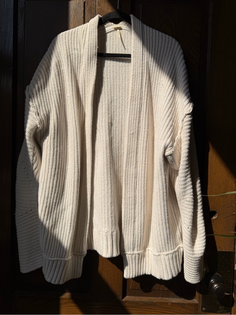 Free People Cream Ribbed Open-Front Cardigan